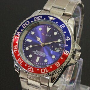 Men's Diver Style Watch Pepsi Bezel Stainless Bracelet 40mm